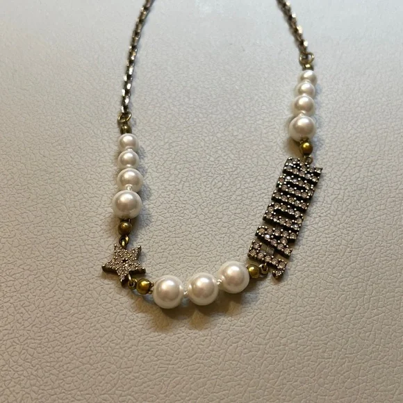 Christian Dior Metal Pearl Crystal J'Adior Choker Necklace Antique Gold womens - Picture 5 of 6